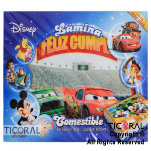 LAMINA COMESTIBLE CARS P/TORTAS 27CM x 21CM x 1